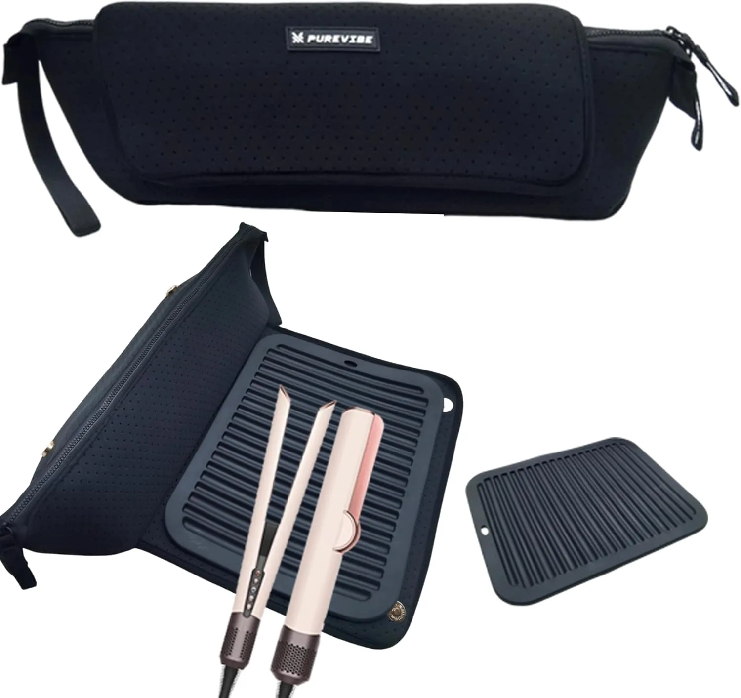 PURE VIBE Heat-Resistant Hair Tools Travel Bag with Mat – Curling Iron & Flat Iron Case – Compact, Portable Organizer for Hair Dryer & Accessories – Durable & Stylish Design