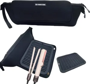 PURE VIBE Heat-Resistant Hair Tools Travel Bag with Mat – Curling Iron & Flat Iron Case – Compact, Portable Organizer for Hair Dryer & Accessories – Durable & Stylish Design