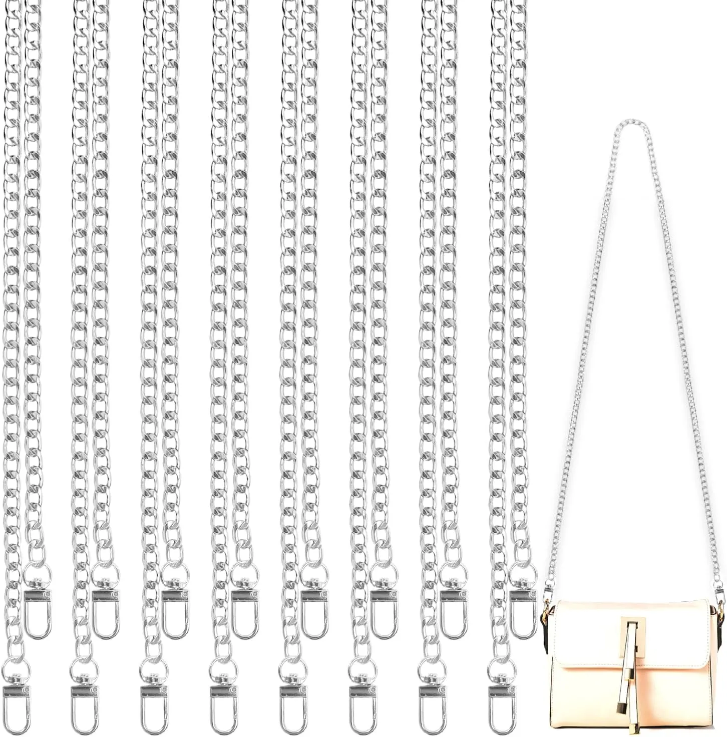 Purse Chain Strap 8-Pack, 47" Wallet Chain DIY Flat Iron Crossbody & Shoulder Replacement Straps with Metal Buckles