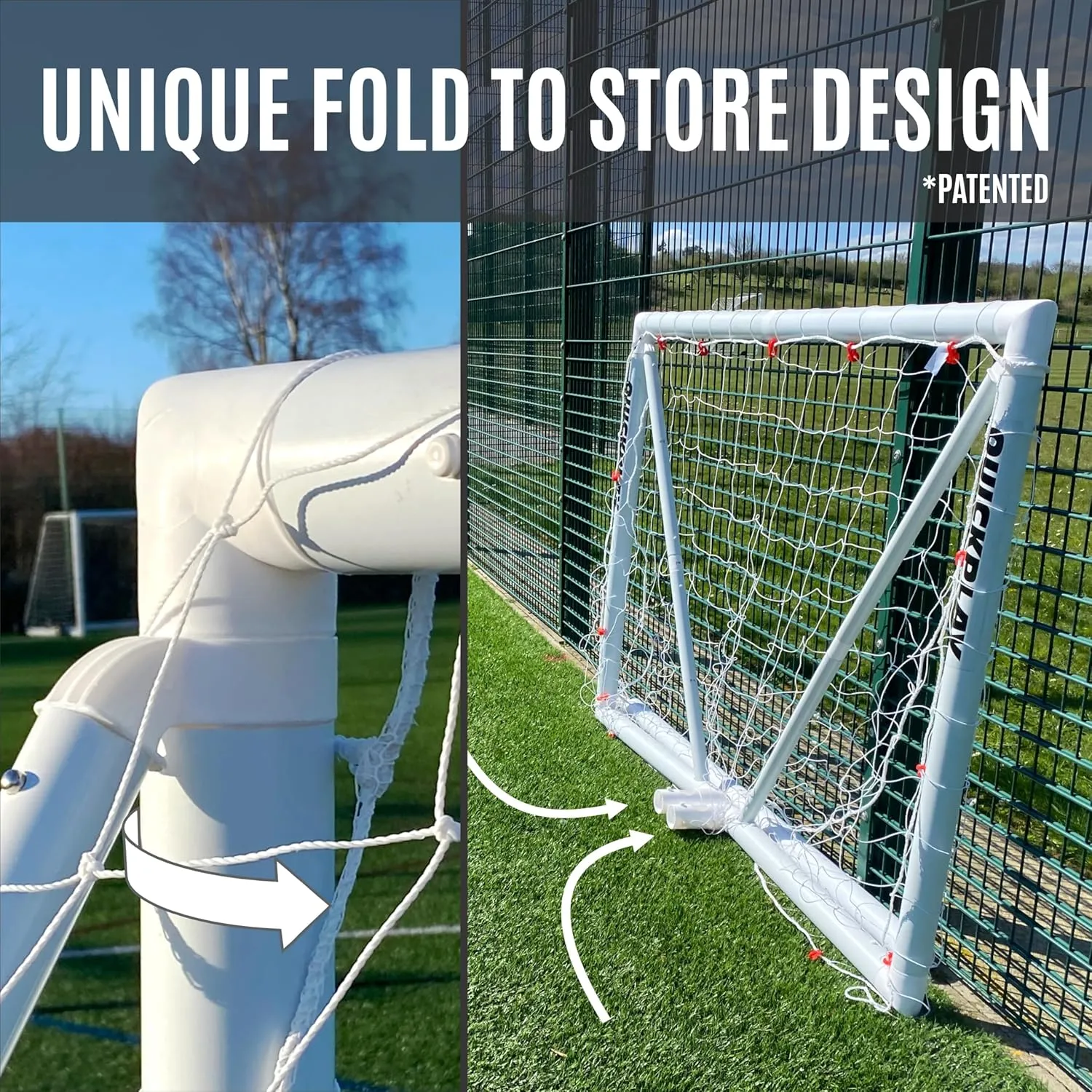 QUICKPLAY Q-Fold Soccer Goal | 30-Second Folding Design for Easy Setup | Portable & Weatherproof uPVC Soccer Goal for Backyard | Durable Post for Adults & Kids