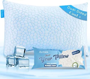 QUTOOL Cooling Pillows for Sleeping,Shredded Memory Foam Pillows King Size Set of 1,Adjustable Soft & Firm Gel Bed Pillow for Side, Back, Stomach Sleepers