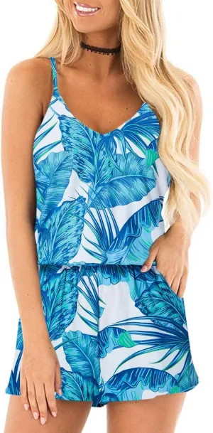 RAISEVERN Womens Romper Summer Casual Short Jumpsuit Adjustable Spaghetti Straps Sleeveless Cami 2025 Rompers with Pockets