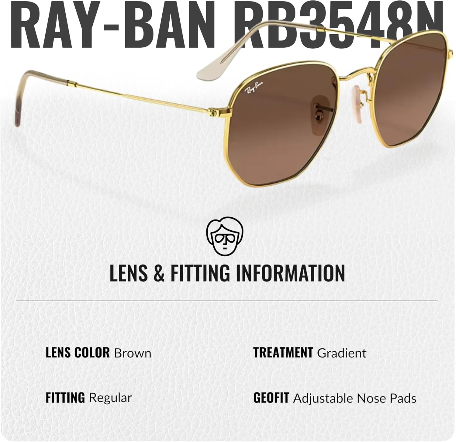 Ray-Ban RB3548N Hexagonal Flat Lenses Sunglasses With Eyewear Kit Bundle - Adjustable Nose Pads - Retro Sunglasses