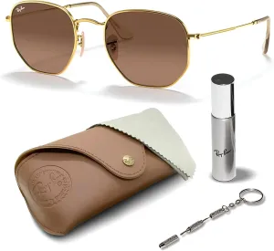 Ray-Ban RB3548N Hexagonal Flat Lenses Sunglasses With Eyewear Kit Bundle - Adjustable Nose Pads - Retro Sunglasses