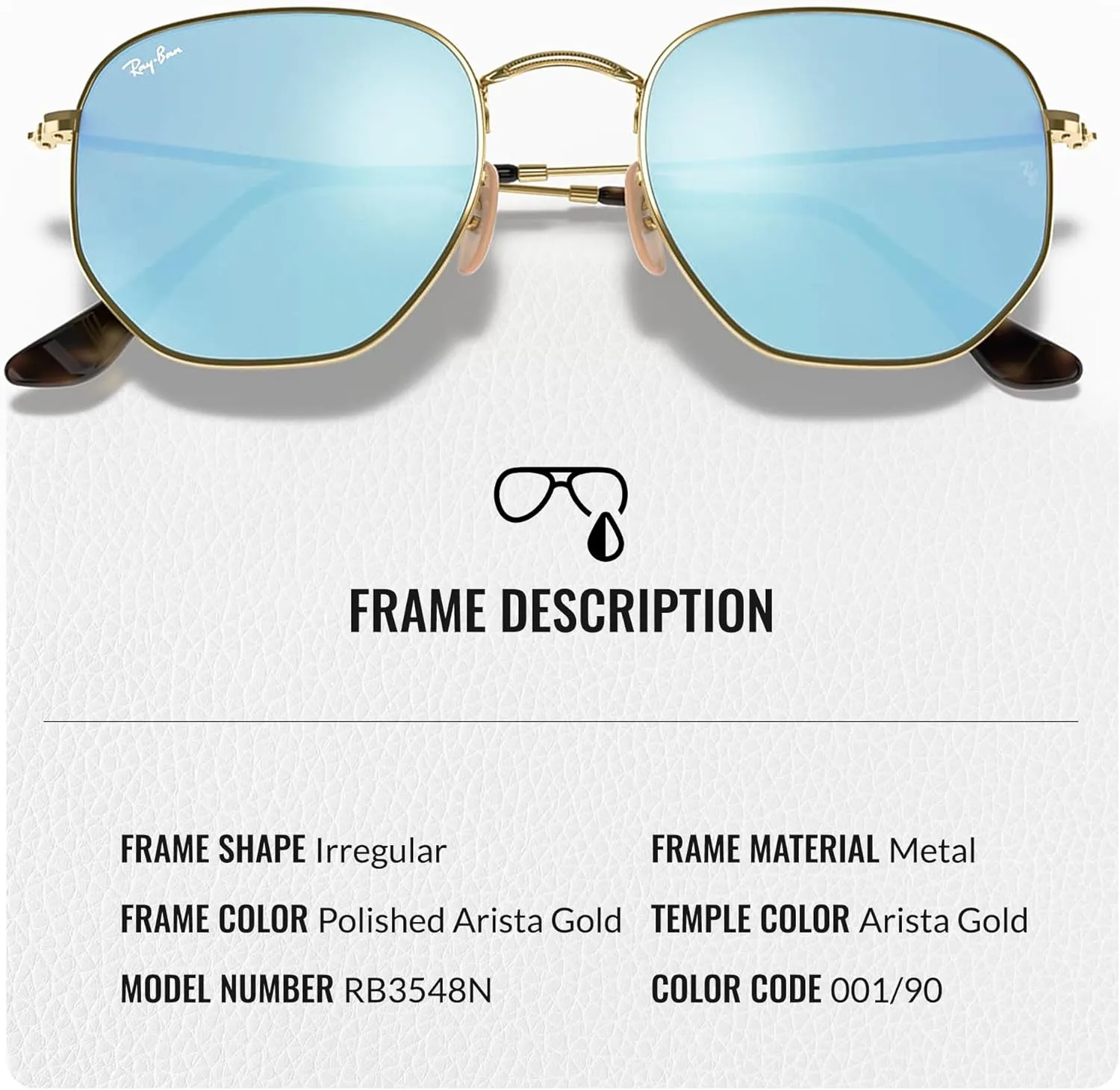 Ray-Ban RB3548N Hexagonal Flat Lenses Sunglasses With Eyewear Kit Bundle - Adjustable Nose Pads - Retro Sunglasses