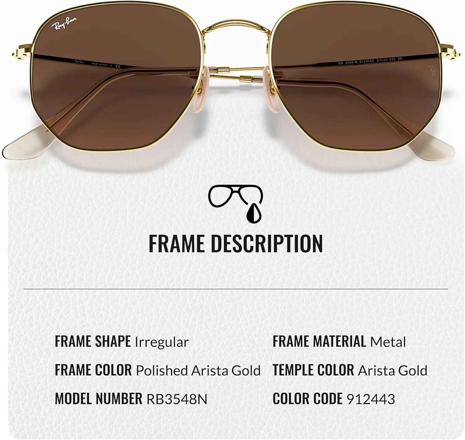 Ray-Ban RB3548N Hexagonal Flat Lenses Sunglasses With Eyewear Kit Bundle - Adjustable Nose Pads - Retro Sunglasses