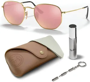 Ray-Ban RB3548N Hexagonal Flat Lenses Sunglasses With Eyewear Kit Bundle - Adjustable Nose Pads - Retro Sunglasses