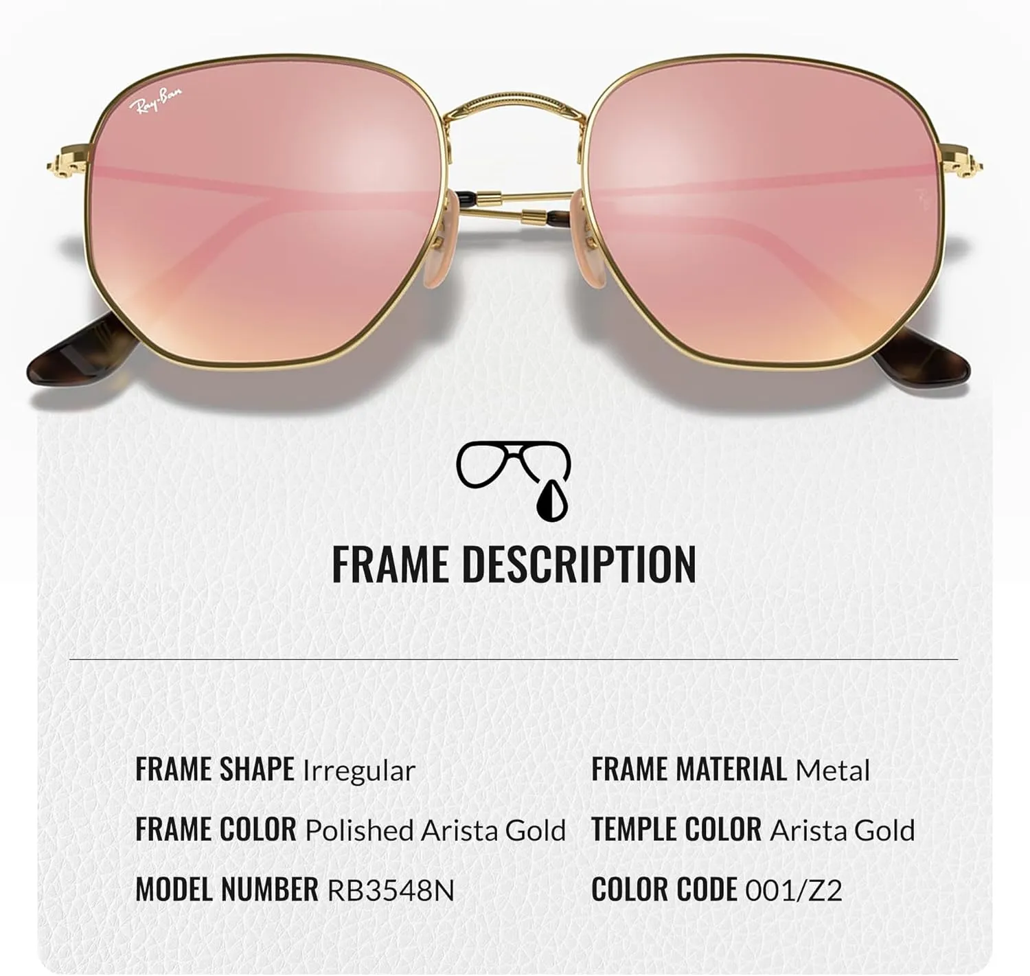 Ray-Ban RB3548N Hexagonal Flat Lenses Sunglasses With Eyewear Kit Bundle - Adjustable Nose Pads - Retro Sunglasses