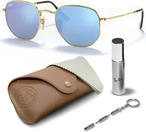 Ray-Ban RB3548N Hexagonal Flat Lenses Sunglasses With Eyewear Kit Bundle - Adjustable Nose Pads - Retro Sunglasses