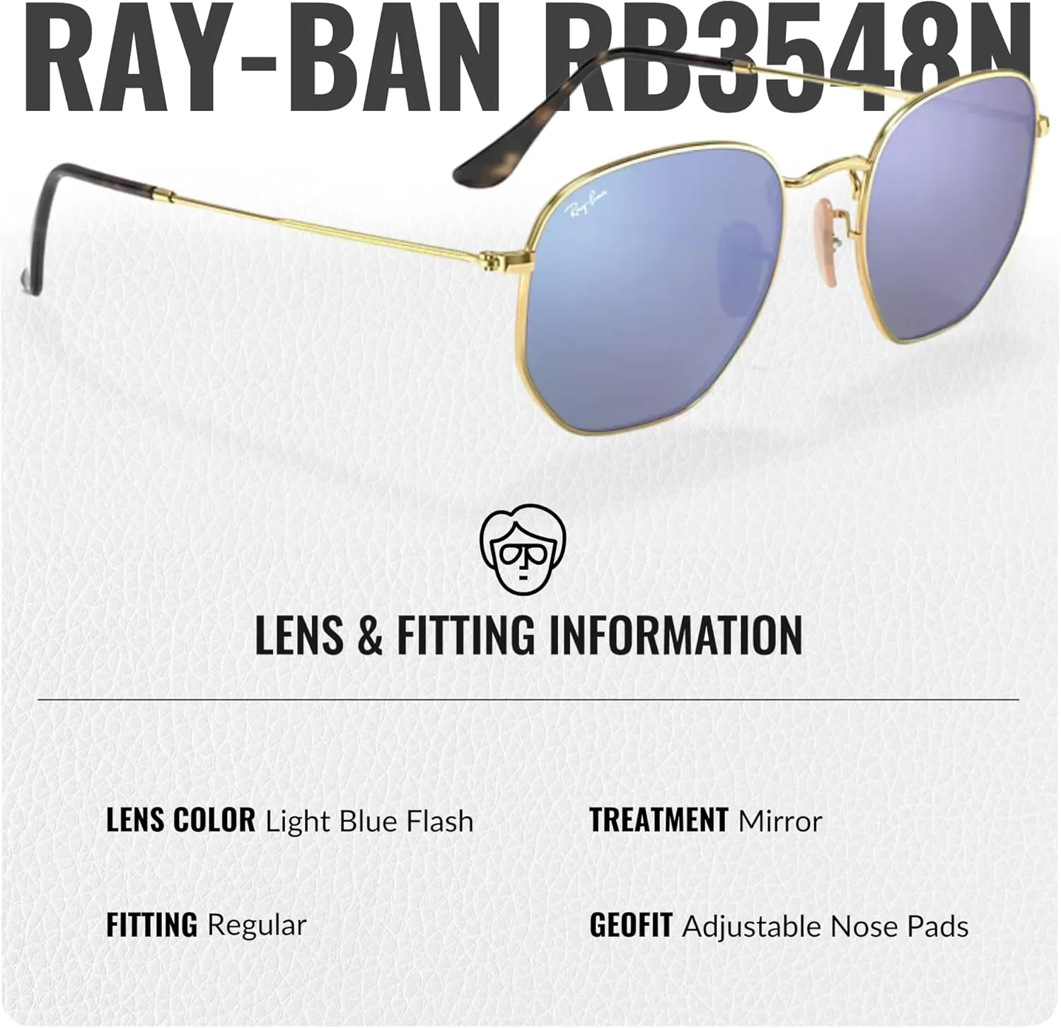 Ray-Ban RB3548N Hexagonal Flat Lenses Sunglasses With Eyewear Kit Bundle - Adjustable Nose Pads - Retro Sunglasses