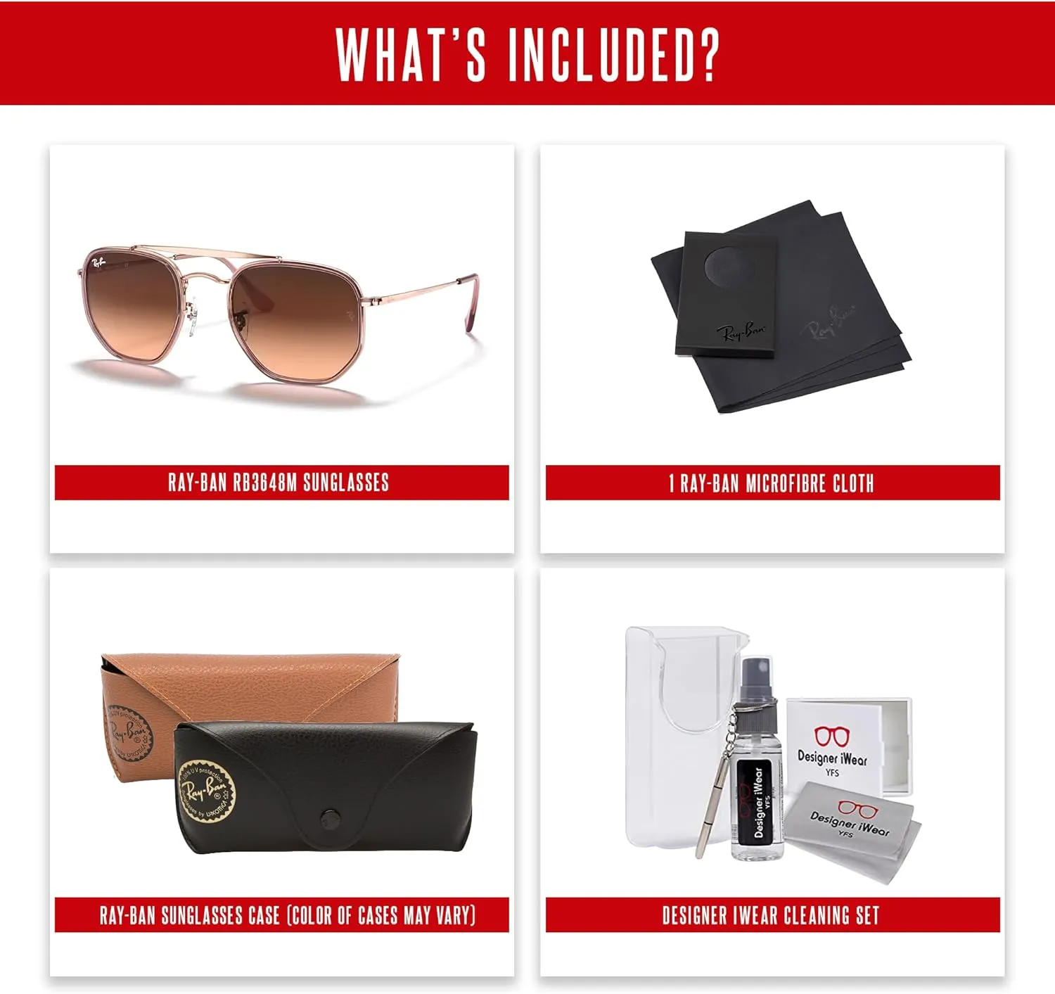 Ray-Ban The Marshal II RB3648M Hexagonal Sunglasses for Men for Women   BUNDLE With Designer iWear Complimentary Eyewear Kit