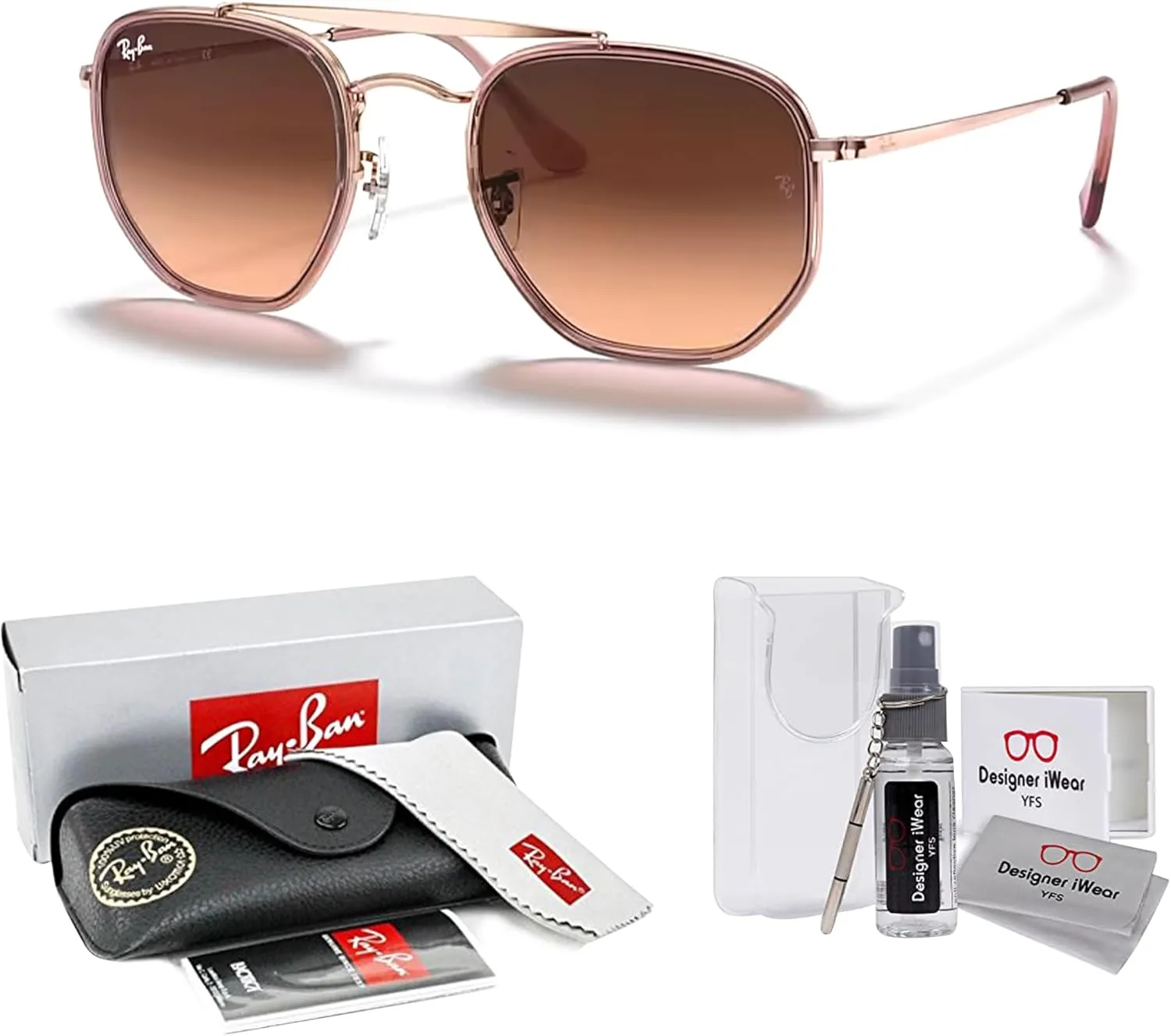 Ray-Ban The Marshal II RB3648M Hexagonal Sunglasses for Men for Women   BUNDLE With Designer iWear Complimentary Eyewear Kit