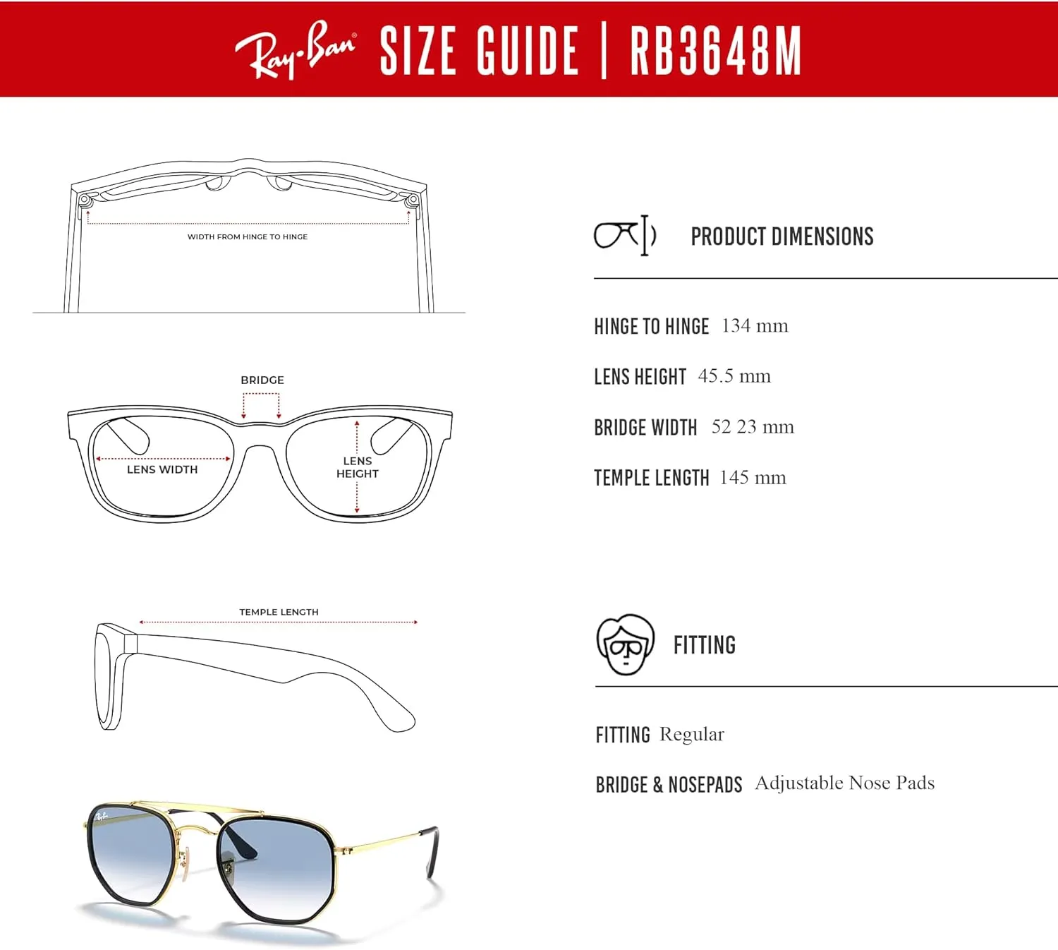 Ray-Ban The Marshal II RB3648M Hexagonal Sunglasses for Men for Women   BUNDLE With Designer iWear Complimentary Eyewear Kit