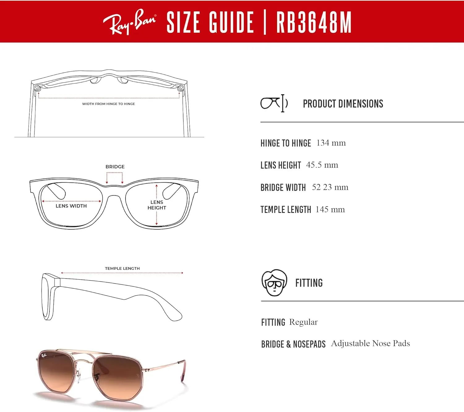 Ray-Ban The Marshal II RB3648M Hexagonal Sunglasses for Men for Women   BUNDLE With Designer iWear Complimentary Eyewear Kit