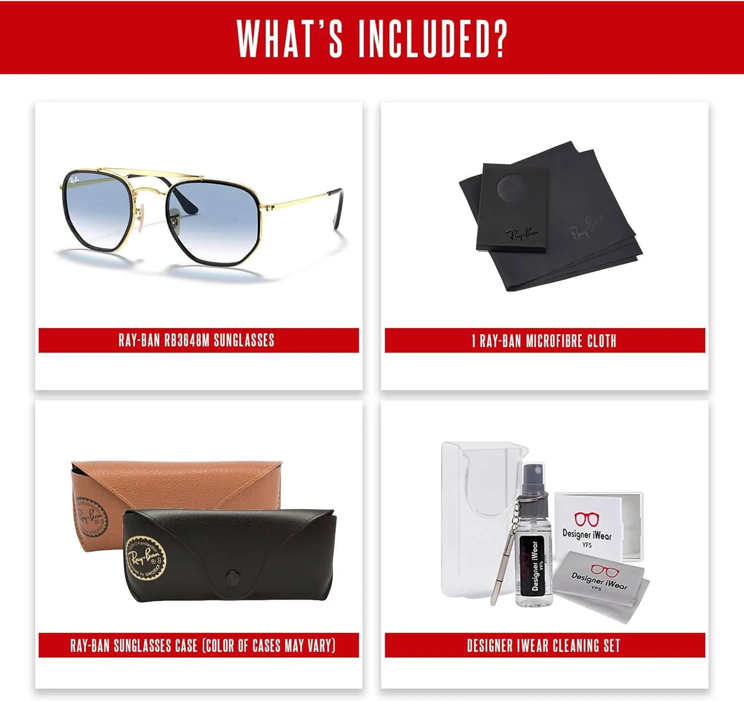 Ray-Ban The Marshal II RB3648M Hexagonal Sunglasses for Men for Women   BUNDLE With Designer iWear Complimentary Eyewear Kit