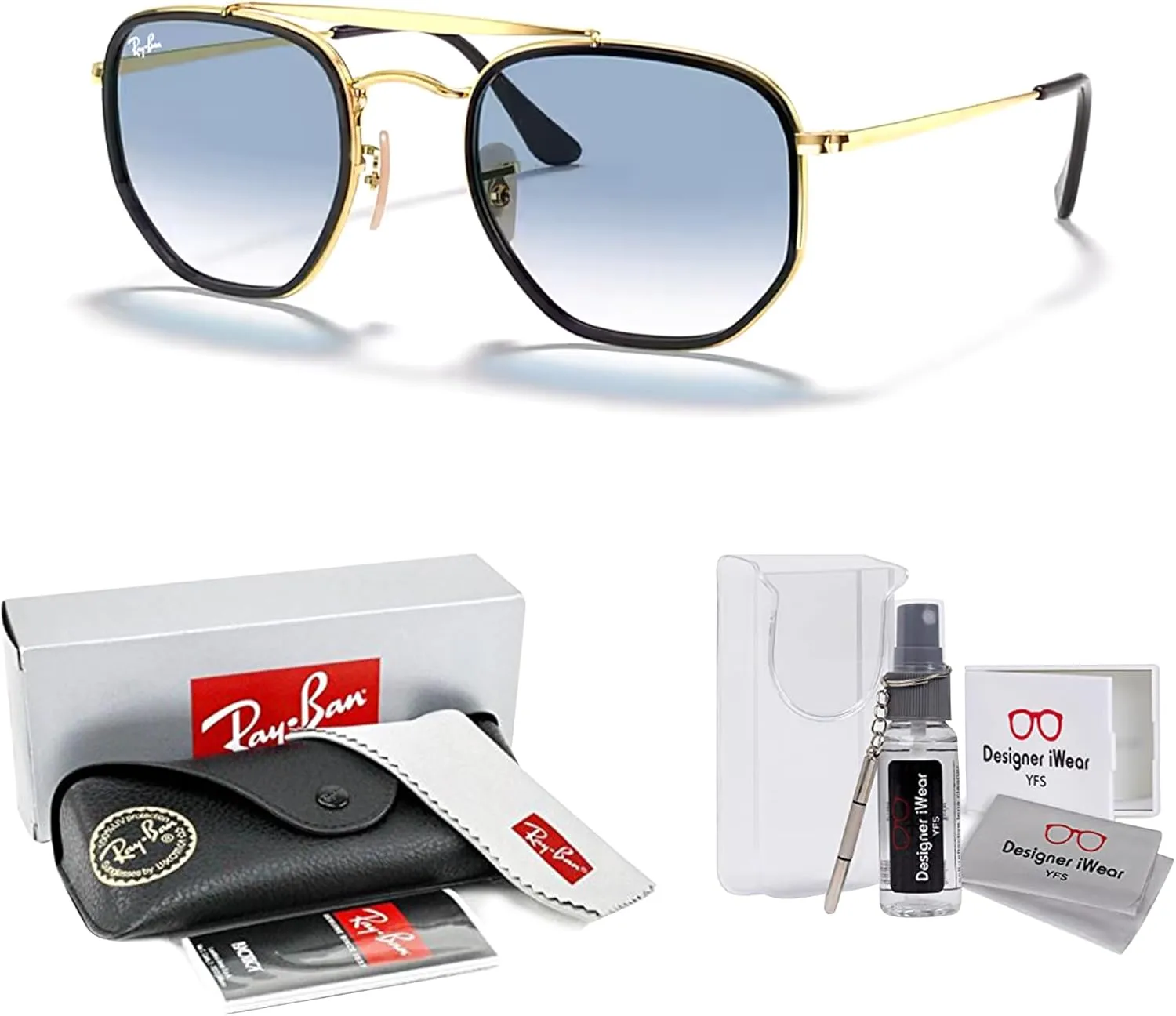 Ray-Ban The Marshal II RB3648M Hexagonal Sunglasses for Men for Women   BUNDLE With Designer iWear Complimentary Eyewear Kit