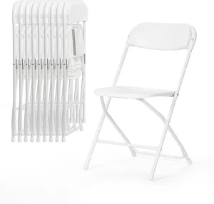 Real Relax 10 Pack Plastic Folding Chair, Lightweight Foldable Chair 350 LB Weight Capacity Commercial Chairs for Office Wedding Party Dinning Events White