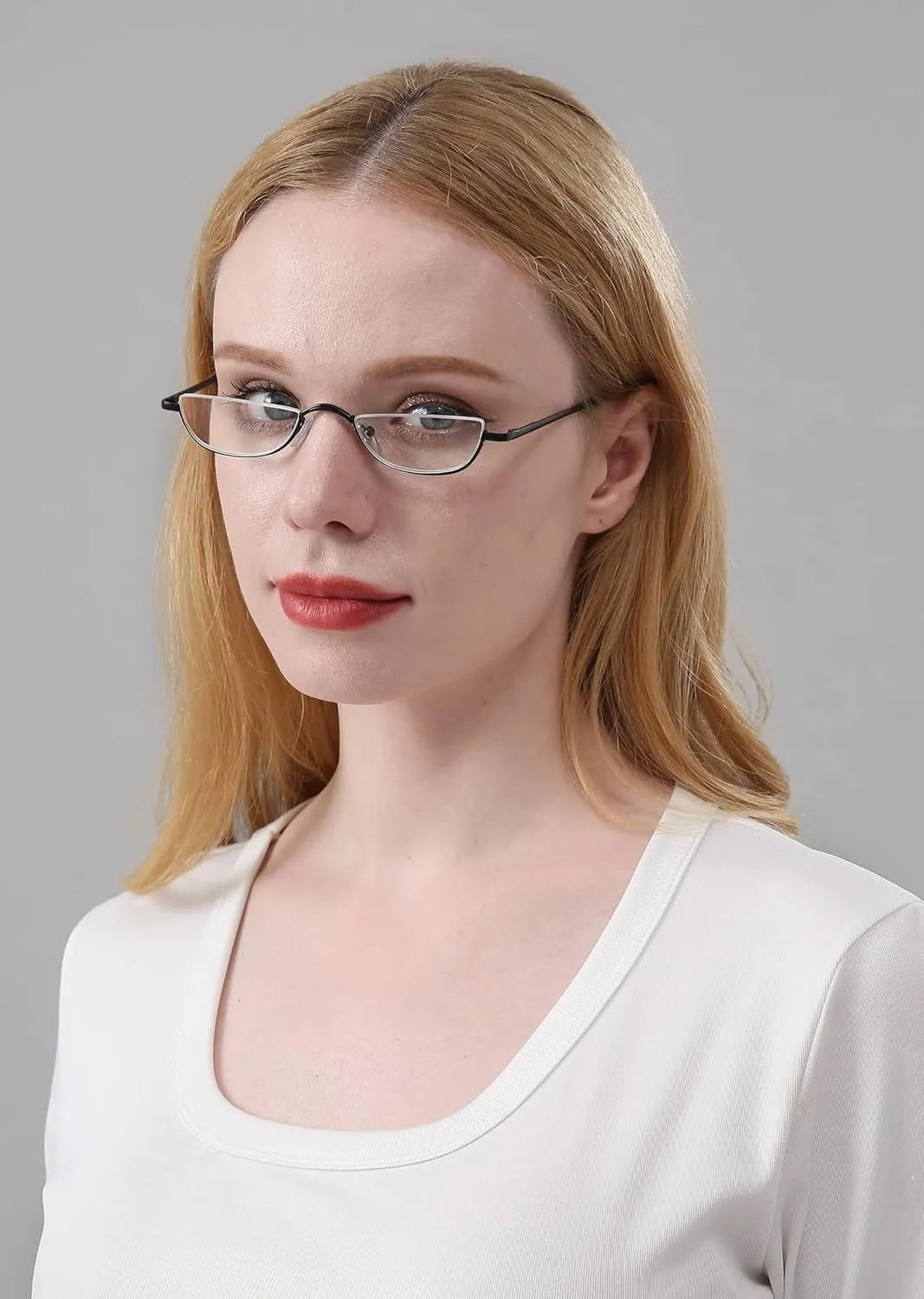 REAVEE 4 Pack Retro Designer Alloy Half Moon Reading Glasses Women Men Half Frame Spring Hinge Stylish Slim Reader with Pouch,Black 1.0