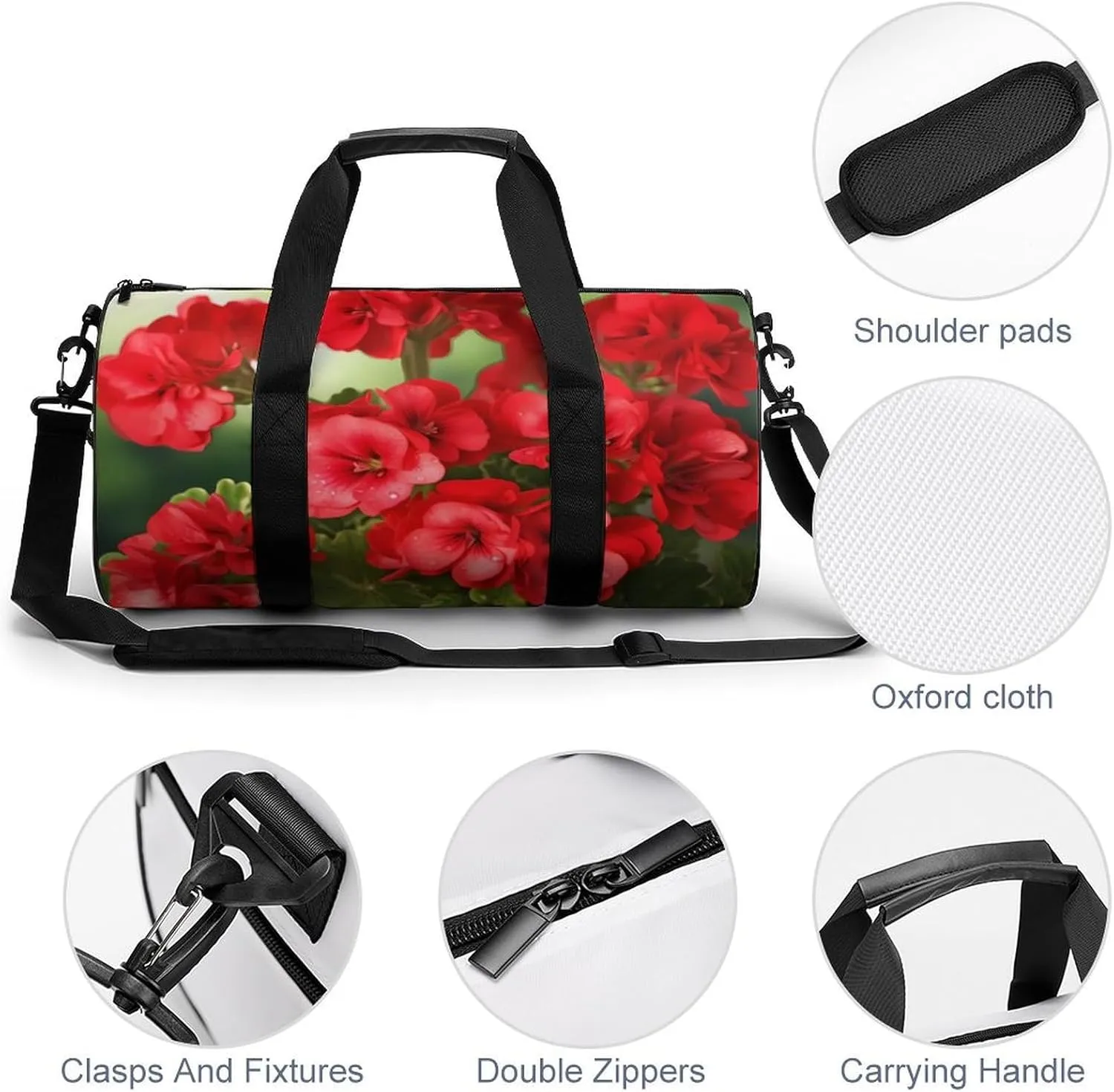 Red Geraniums Duffel Bag for Men Women Gym Bag Sports Small Overnight Bag for Travel Weekender, 17.7in/9in/9in, XB0606009