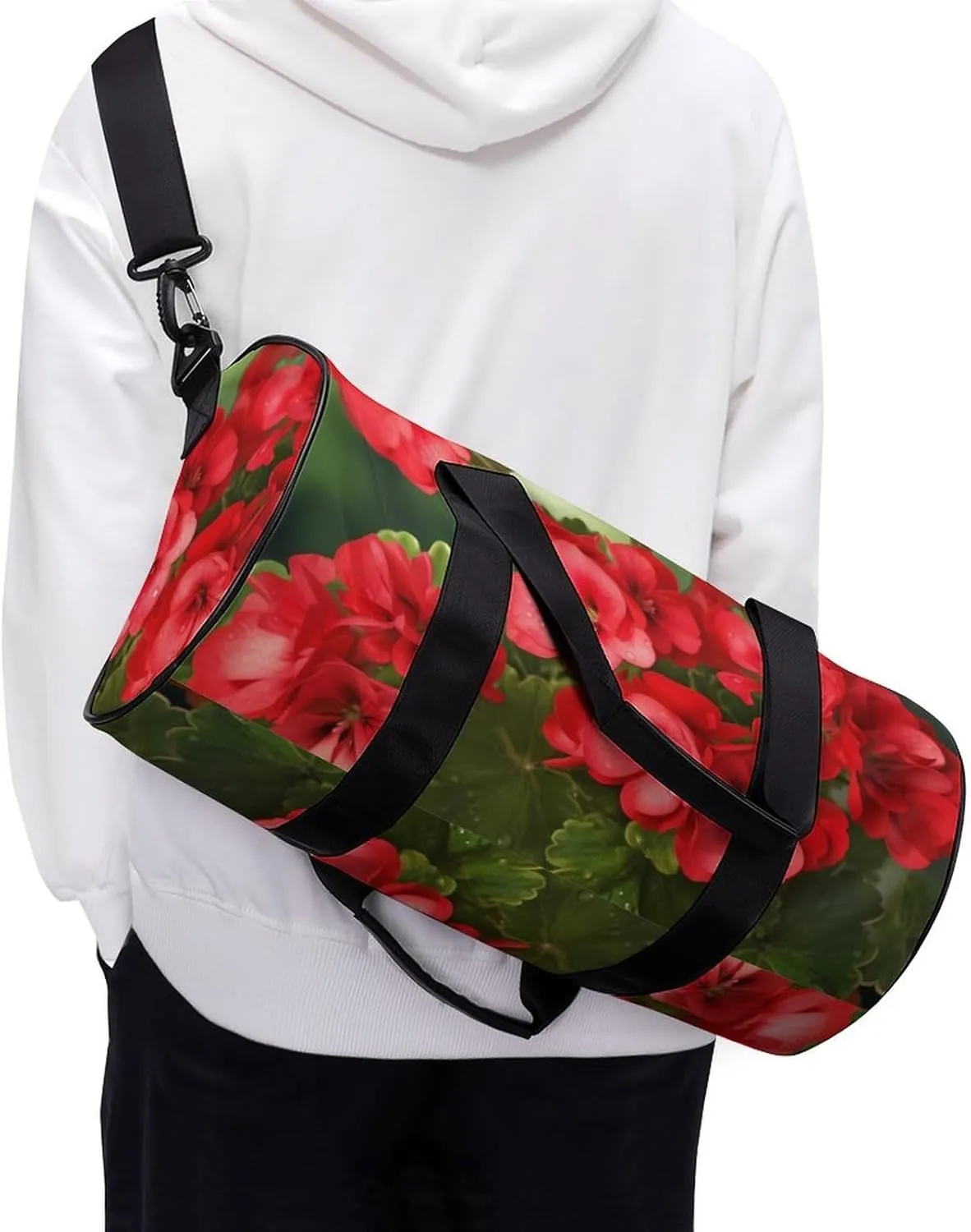 Red Geraniums Duffel Bag for Men Women Gym Bag Sports Small Overnight Bag for Travel Weekender, 17.7in/9in/9in, XB0606009