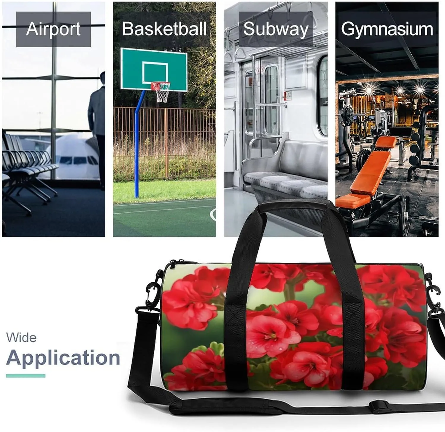 Red Geraniums Duffel Bag for Men Women Gym Bag Sports Small Overnight Bag for Travel Weekender, 17.7in/9in/9in, XB0606009