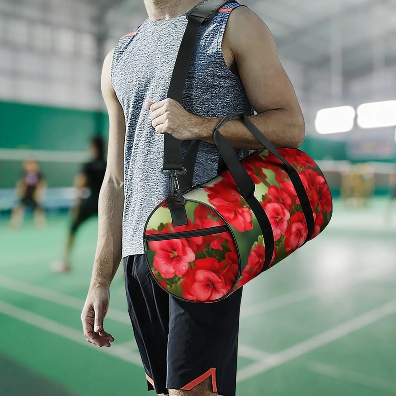 Red Geraniums Duffel Bag for Men Women Gym Bag Sports Small Overnight Bag for Travel Weekender, 17.7in/9in/9in, XB0606009