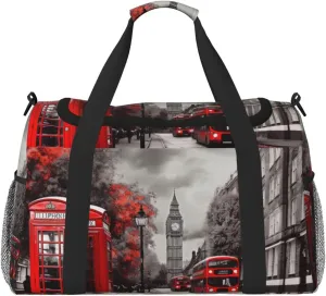 Red London Street Travel Duffel Bag Lightweight Waterproof Carry On Tote Bag Foldable Weekender Overnight Bags Sport Gym Bag For Women Men
