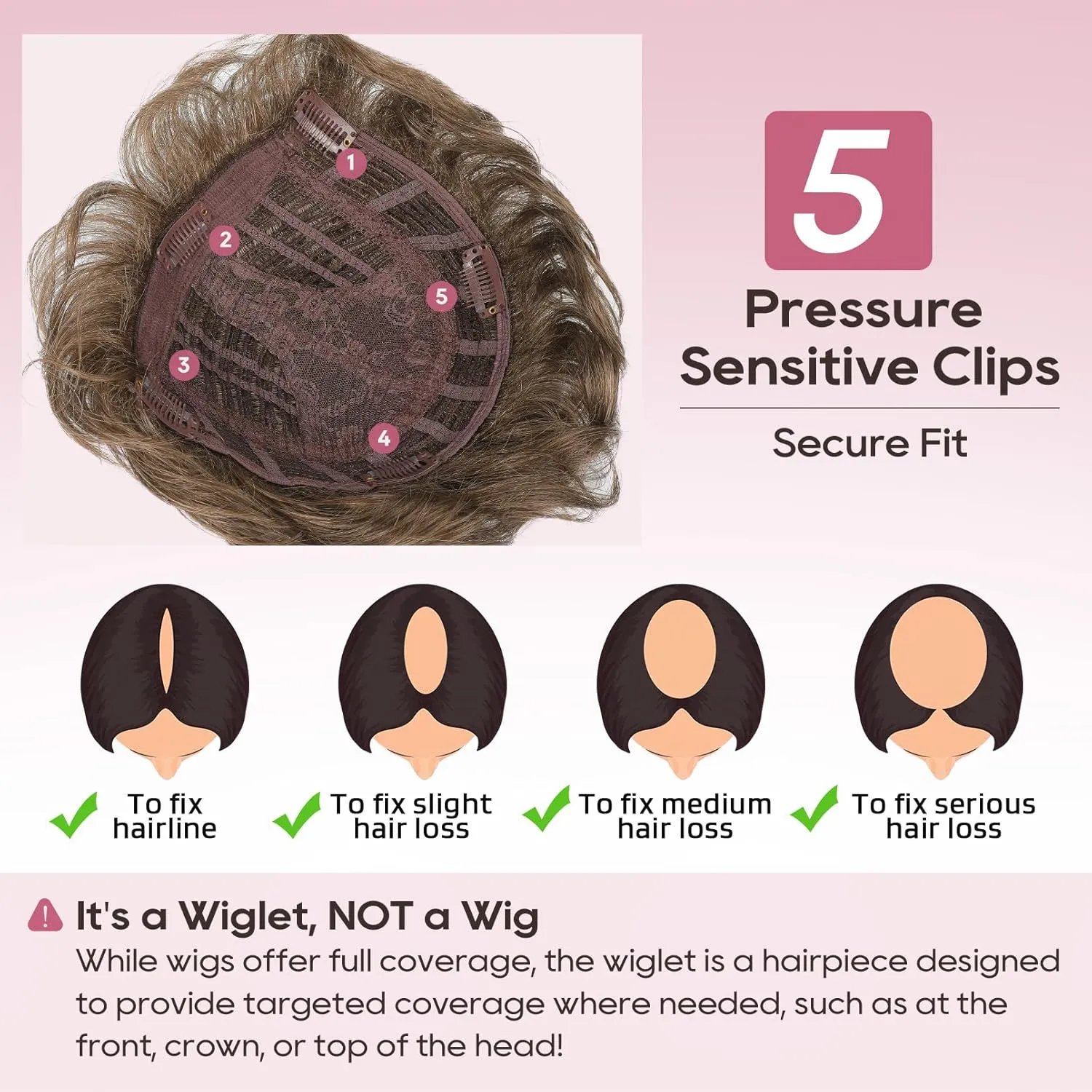 REECHO Hair Topper, Short Wiglet Hair Topper for Women with Thinning Large Coverage Synthetic Top Crown Hairpiece for Women - Light Ginger Brown