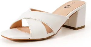 Rekayla Heeled Sandals Women Comfortable, Square Toe Sandals Comfy Mule Shoes Chunky Block Heels Women's Sandals Slip On Minimalist Heels Comfortable Mule for Long Walk Casual Shoes Summer Dressy