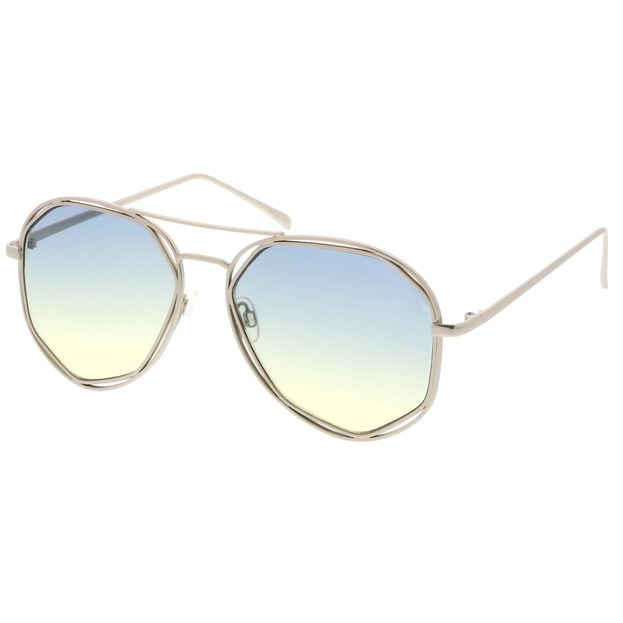 Retro Laser Cut Gradient Flat Lens Aviator Sunglasses A872