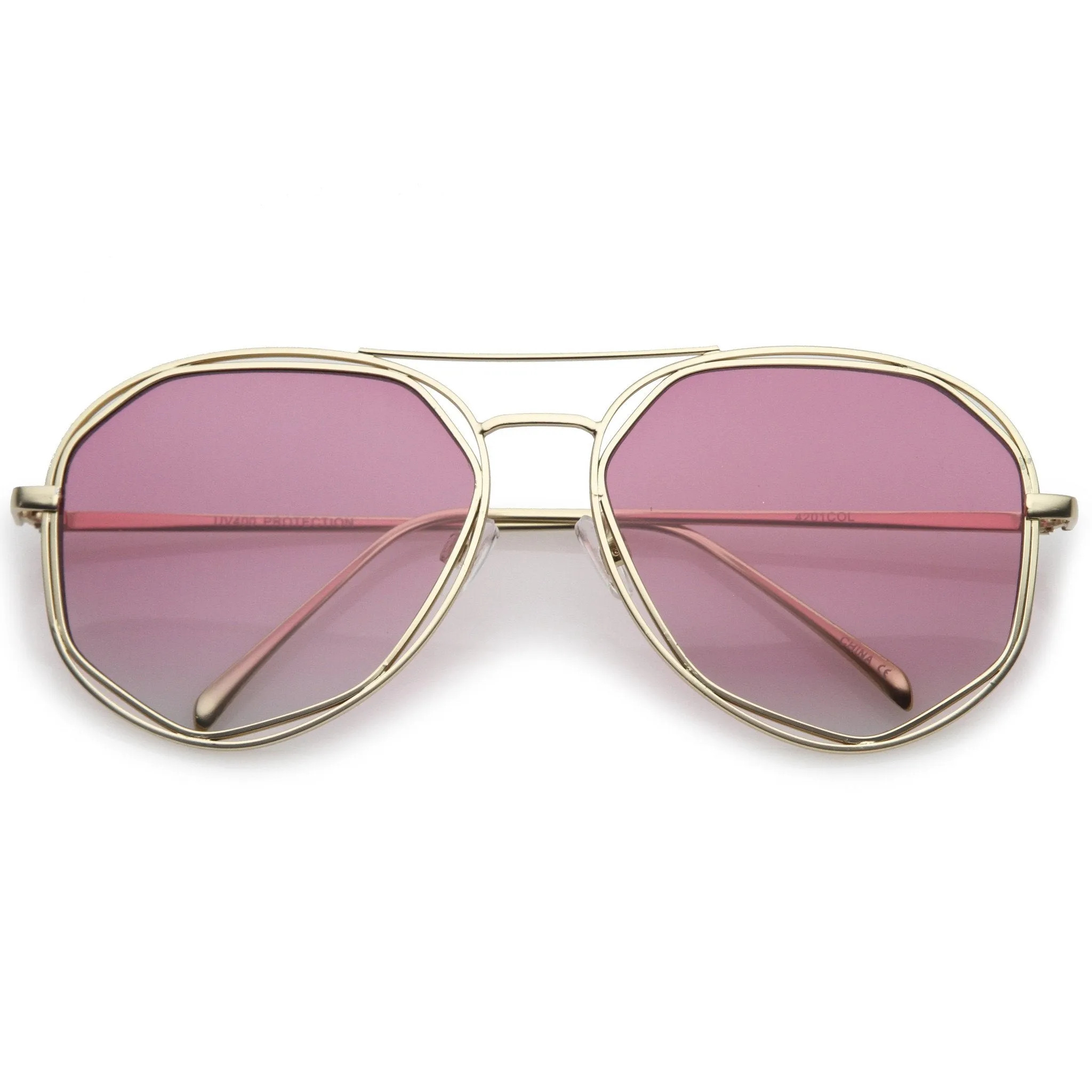 Retro Laser Cut Gradient Flat Lens Aviator Sunglasses A872