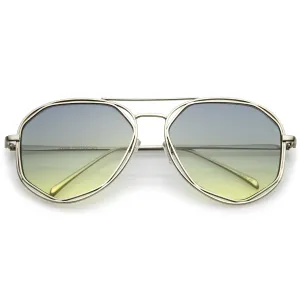 Retro Laser Cut Gradient Flat Lens Aviator Sunglasses A872