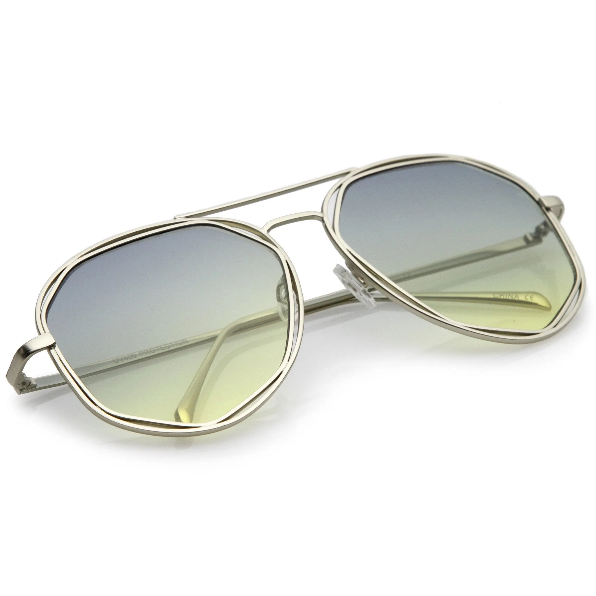 Retro Laser Cut Gradient Flat Lens Aviator Sunglasses A872