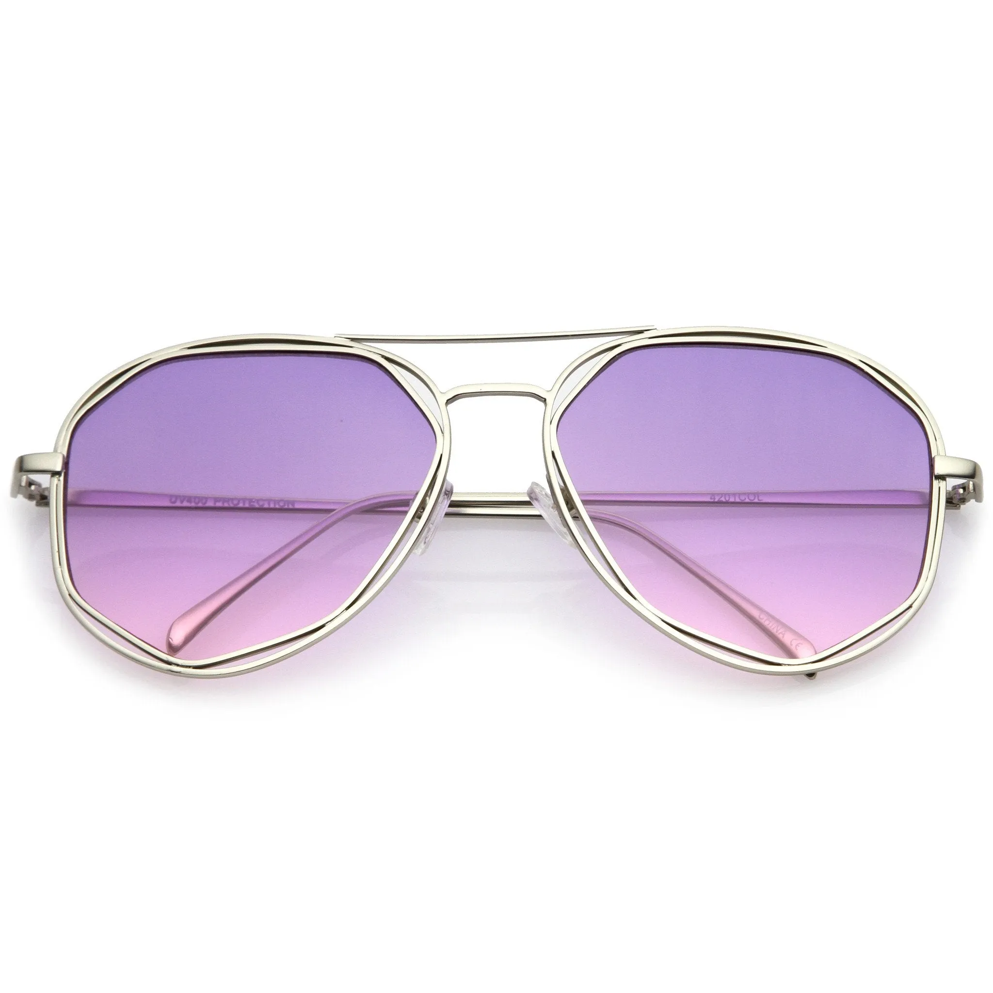 Retro Laser Cut Gradient Flat Lens Aviator Sunglasses A872