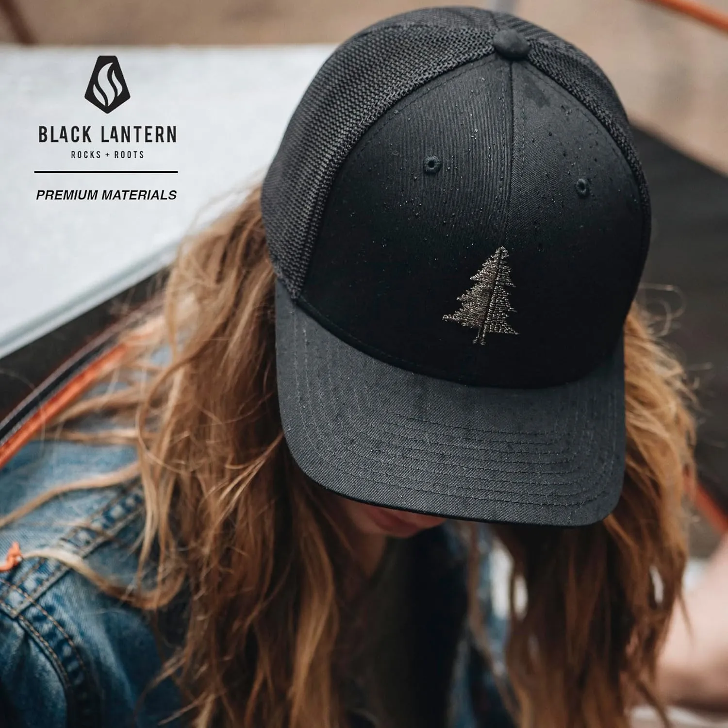 Retro Peaks Baseball Cap – Vintage Mountain Hat with Flat or Curved Bill – Black Lantern