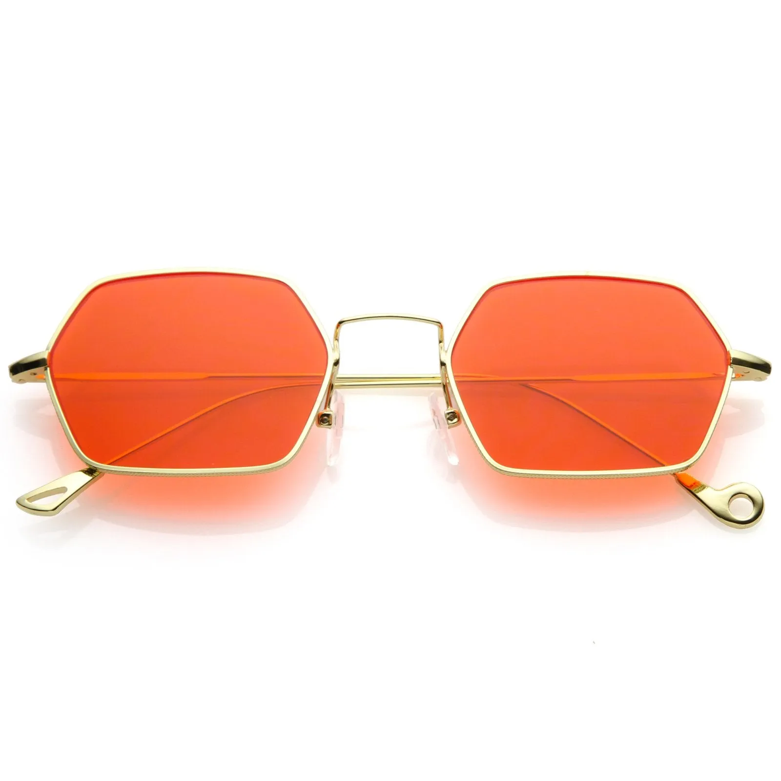 Retro Small Hexagon Colored Flat Lens Metal Frame Sunglasses