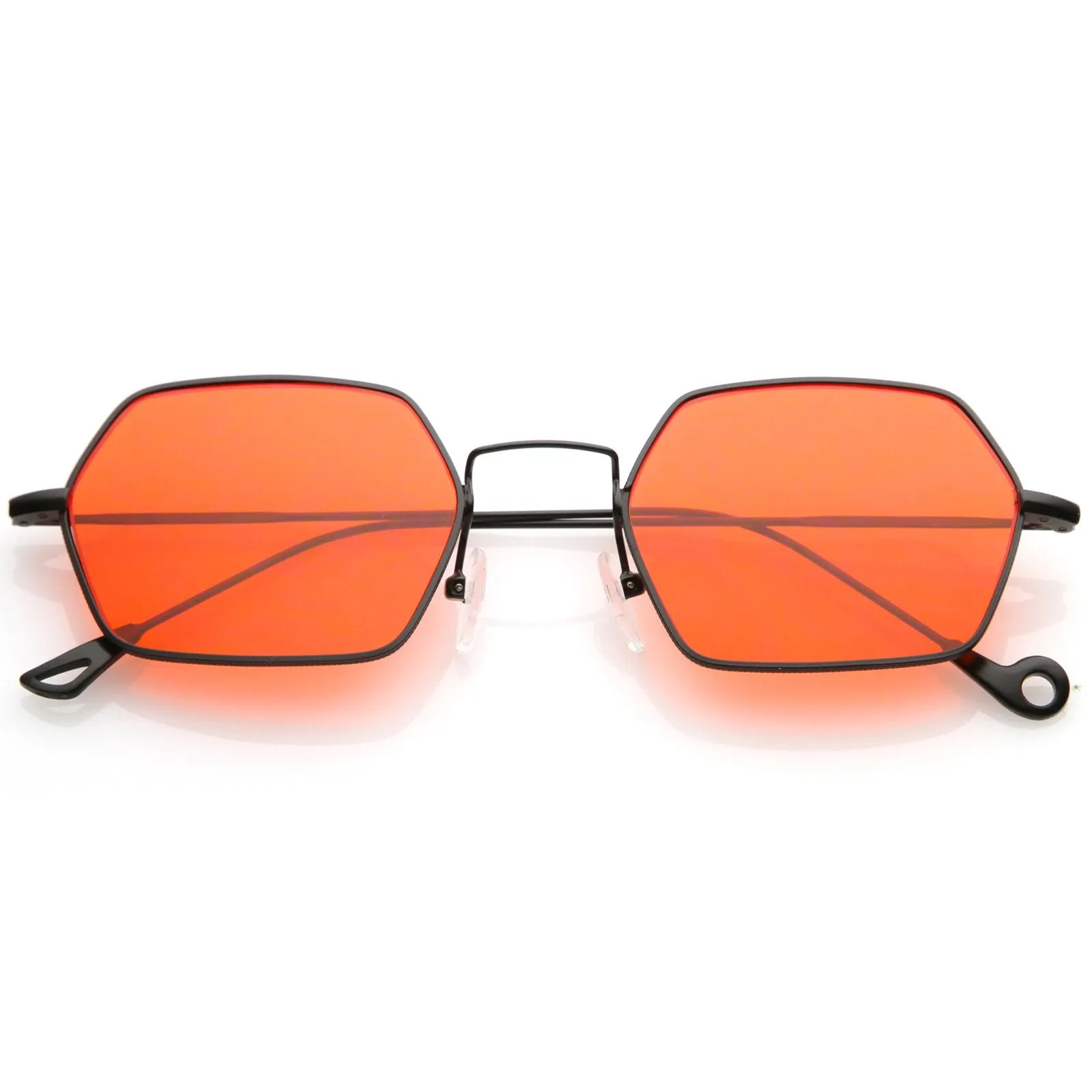 Retro Small Hexagon Colored Flat Lens Metal Frame Sunglasses