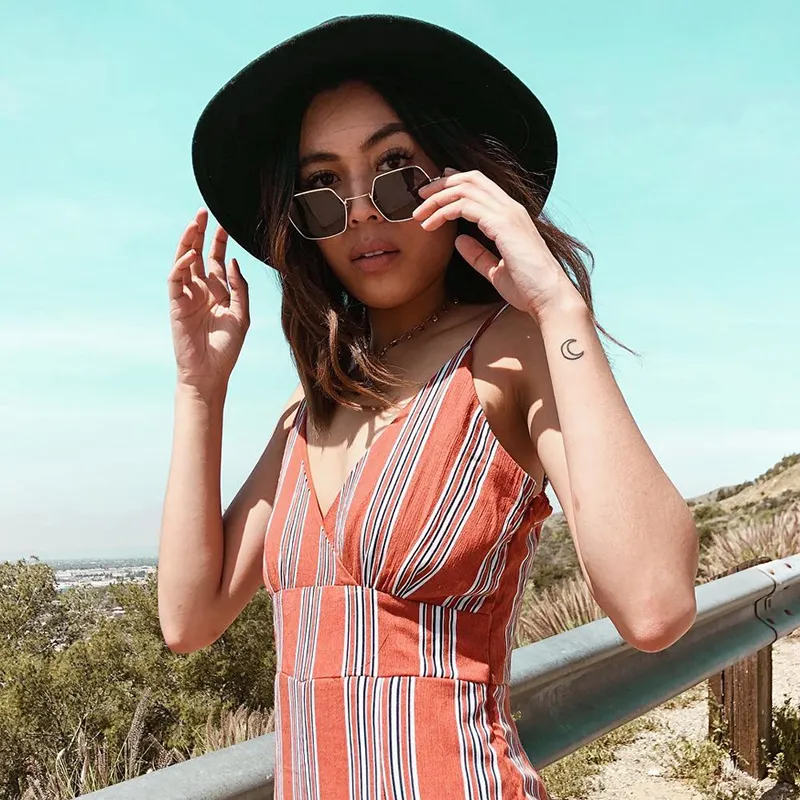 Retro Small Hexagon Colored Flat Lens Metal Frame Sunglasses