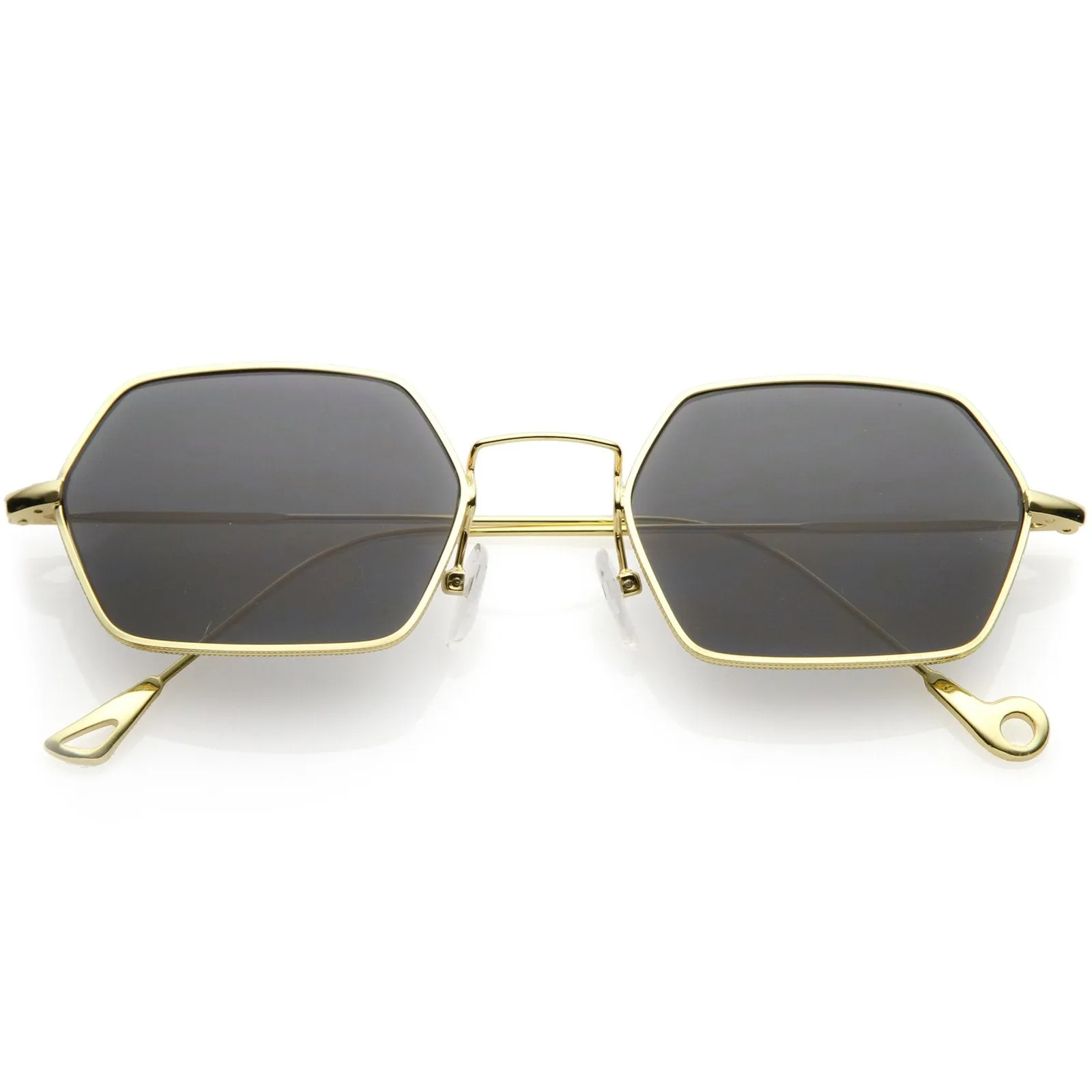Retro Small Hexagon Colored Flat Lens Metal Frame Sunglasses