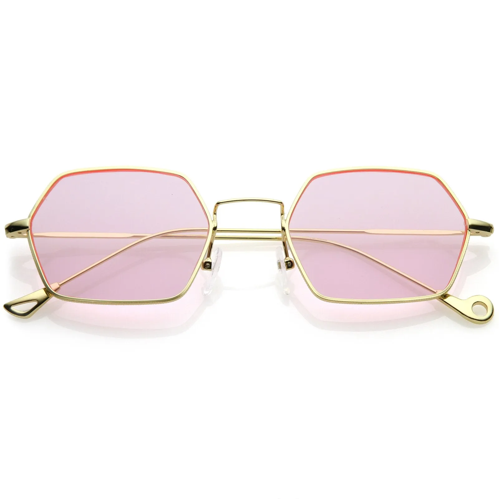 Retro Small Hexagon Colored Flat Lens Metal Frame Sunglasses