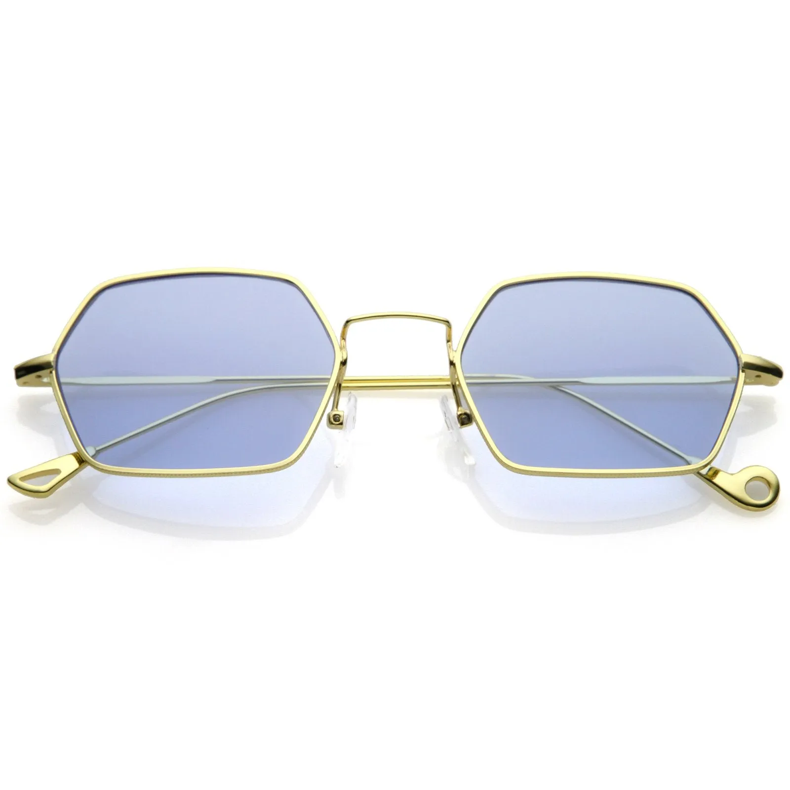 Retro Small Hexagon Colored Flat Lens Metal Frame Sunglasses