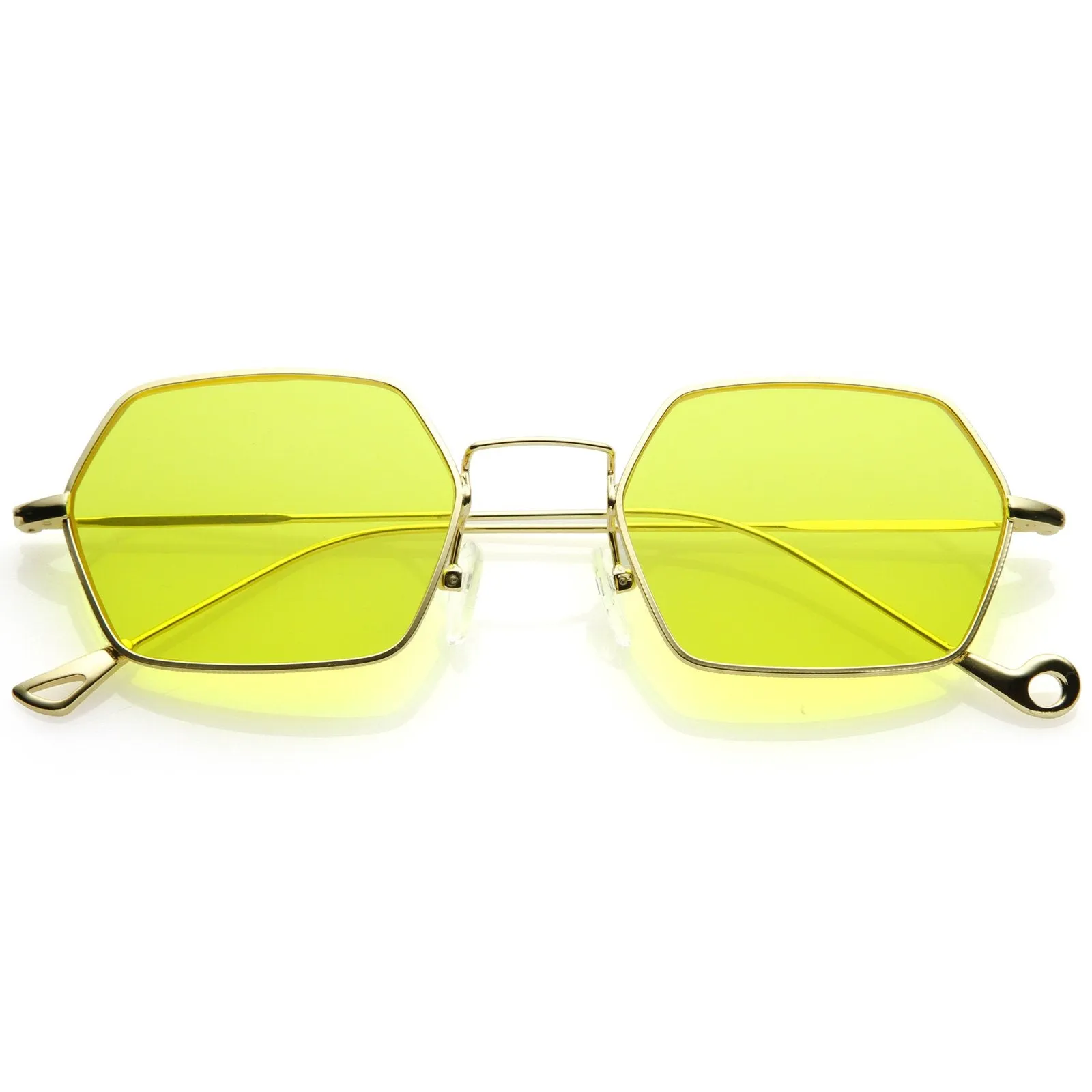 Retro Small Hexagon Colored Flat Lens Metal Frame Sunglasses