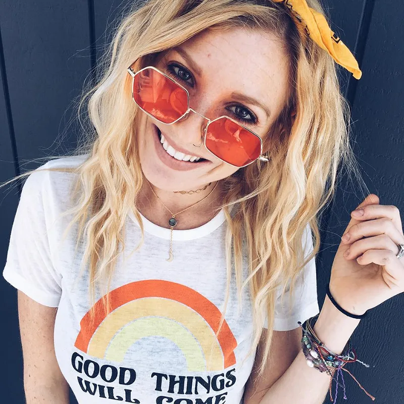 Retro Small Hexagon Colored Flat Lens Metal Frame Sunglasses