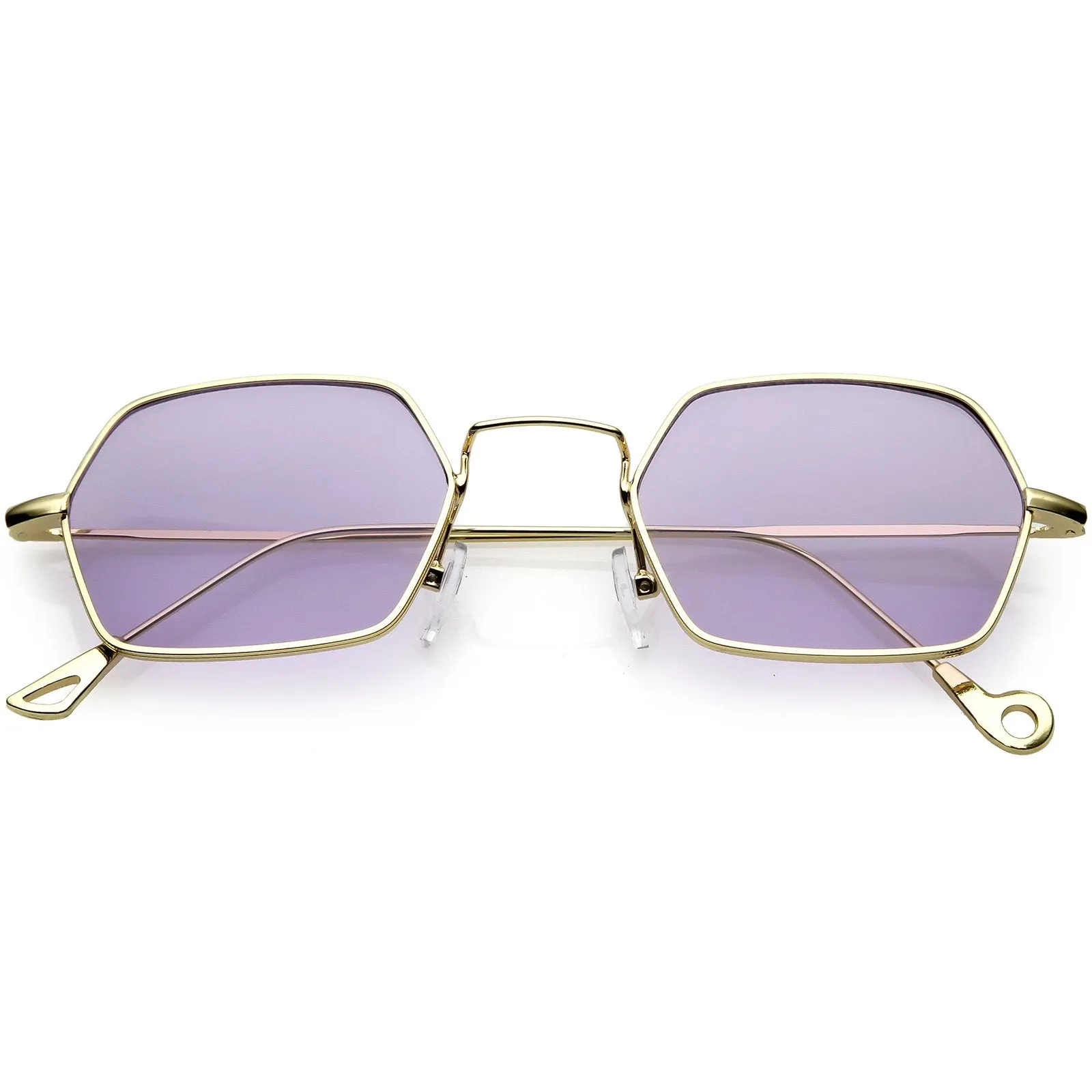 Retro Small Hexagon Colored Flat Lens Metal Frame Sunglasses