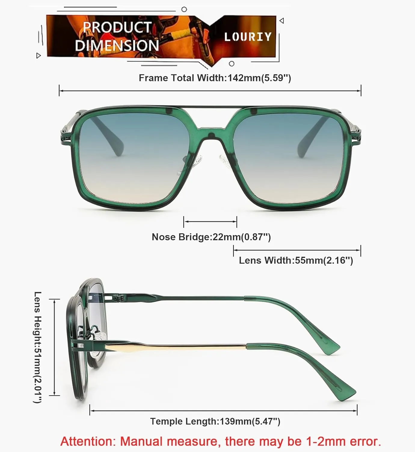 Retro Square 70s Flat Aviator Sunglasses Women Men Classic Retro Stylish Frame UV400 Protection