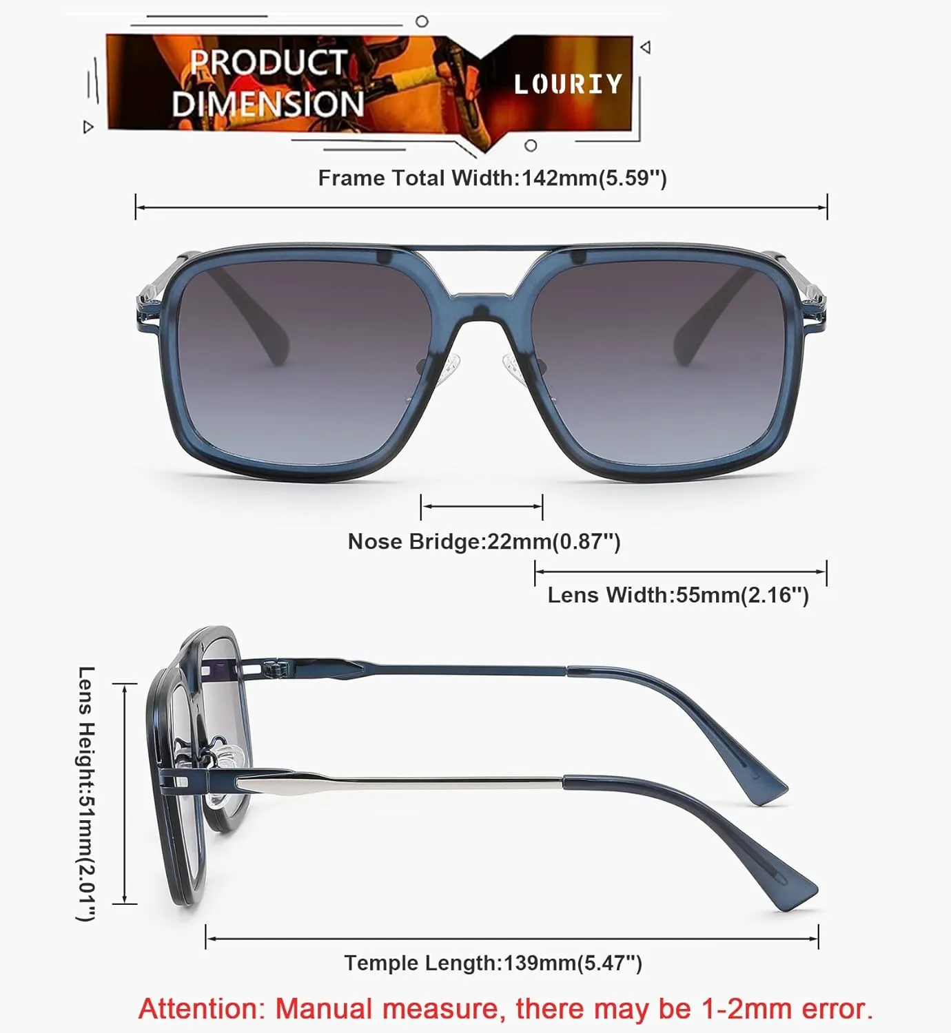 Retro Square 70s Flat Aviator Sunglasses Women Men Classic Retro Stylish Frame UV400 Protection