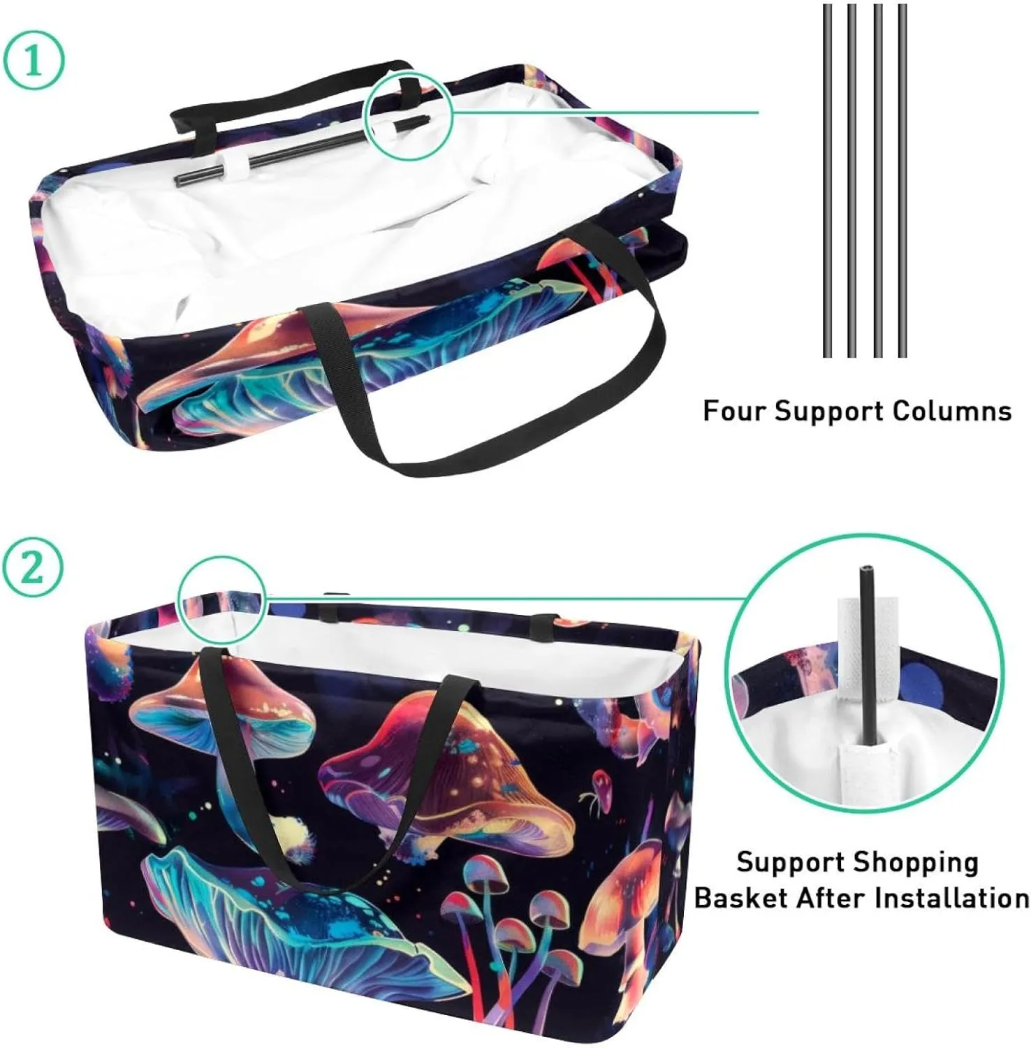 Reusable Grocery Bag Heavy Duty Shopping Tote Bag Foldable with Reinforced Handle, Funny Dancing Skeletons
