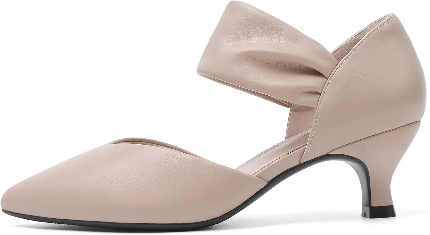 RIBONGZ Kitten Heels for Women Closed Toe Comfortable Low Heels Pointed Toe Sexy Slip on Pumps Bridal Party Dressy Shoes