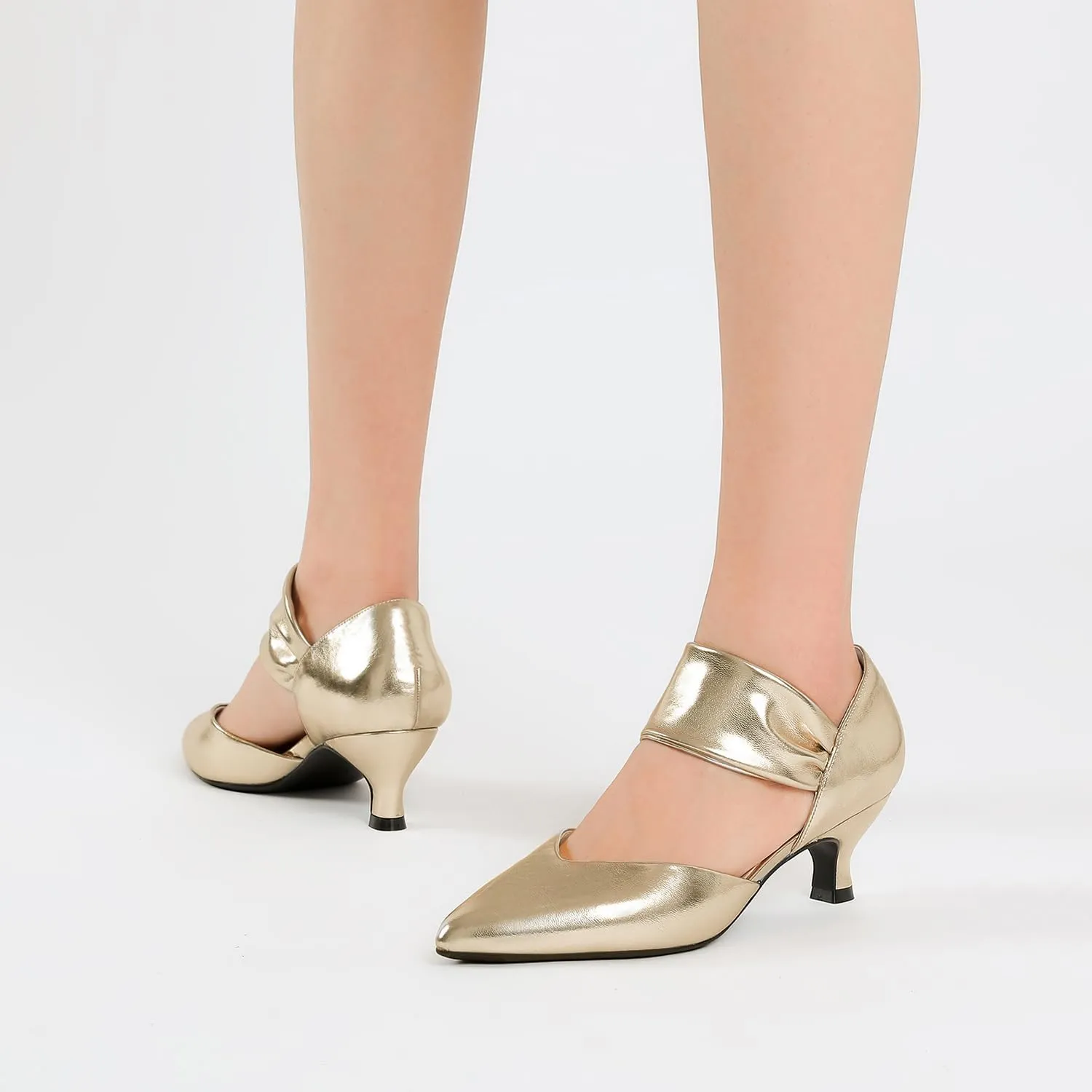 RIBONGZ Kitten Heels for Women Closed Toe Comfortable Low Heels Pointed Toe Sexy Slip on Pumps Bridal Party Dressy Shoes