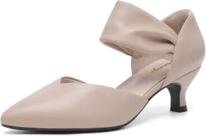 RIBONGZ Kitten Heels for Women Closed Toe Comfortable Low Heels Pointed Toe Sexy Slip on Pumps Bridal Party Dressy Shoes
